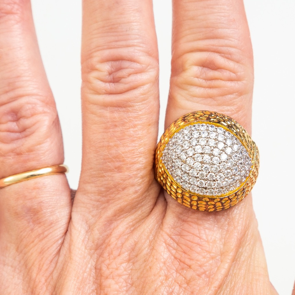 18K yellow gold over sterling silver crystal dome ring Vicenza Silver 10